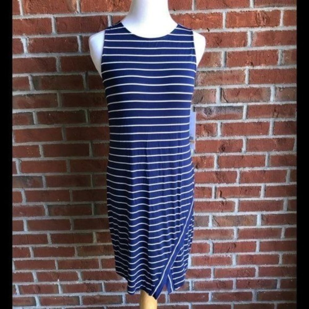 Kensie Side Slit Bodycon Dress Navy White Striped - Small